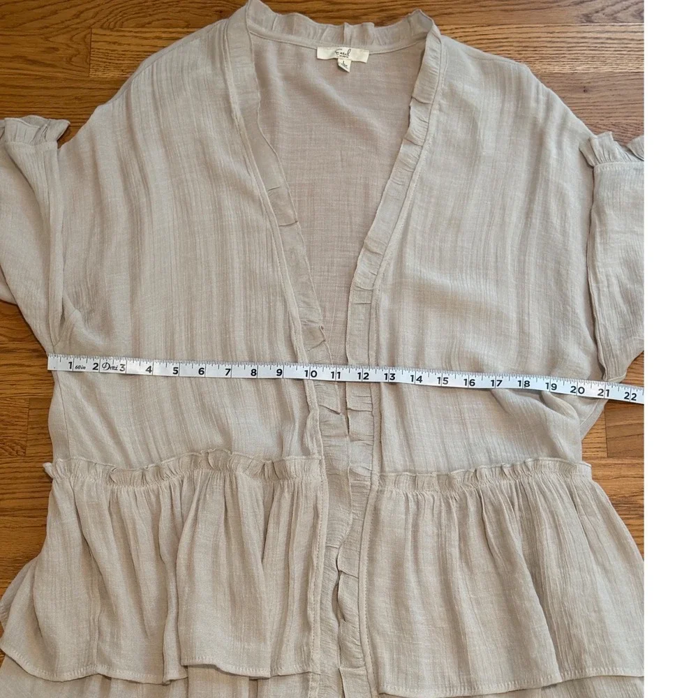 Easel Los Angeles Tan Beige Ruffle Tiered Tencel Cardigan Open Front ET3297 L